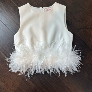 White Feathered Sleeveless Top